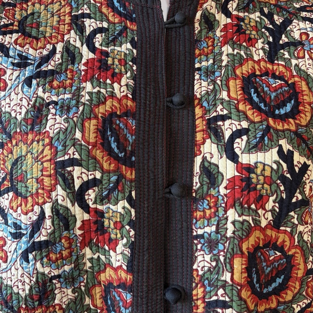Reversible Quilted Jacket XL Floral Botanical Boho Chore Coat Asian Art to Wear - Picture 9 of 16